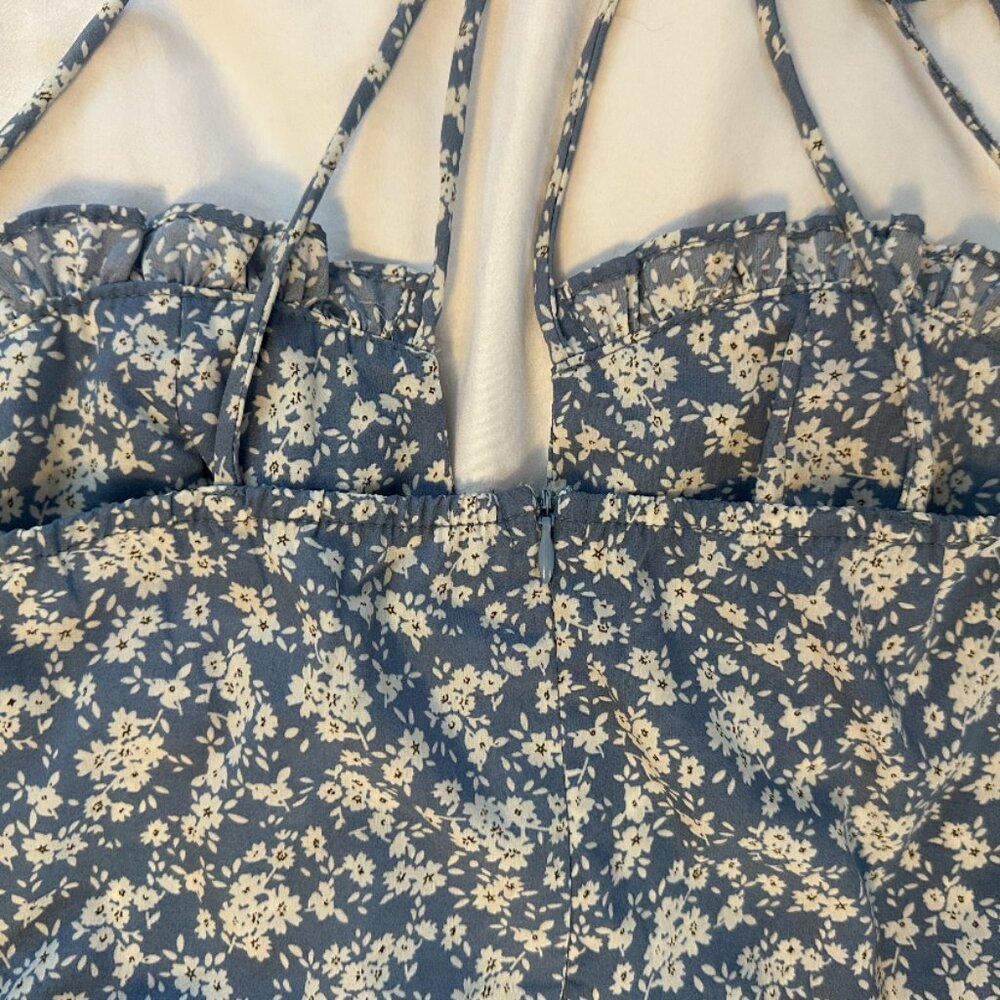 Cider | Blue Floral Ruffle-y Mini Dress | spaghetti straps | size S | NWT - Picture 4 of 7